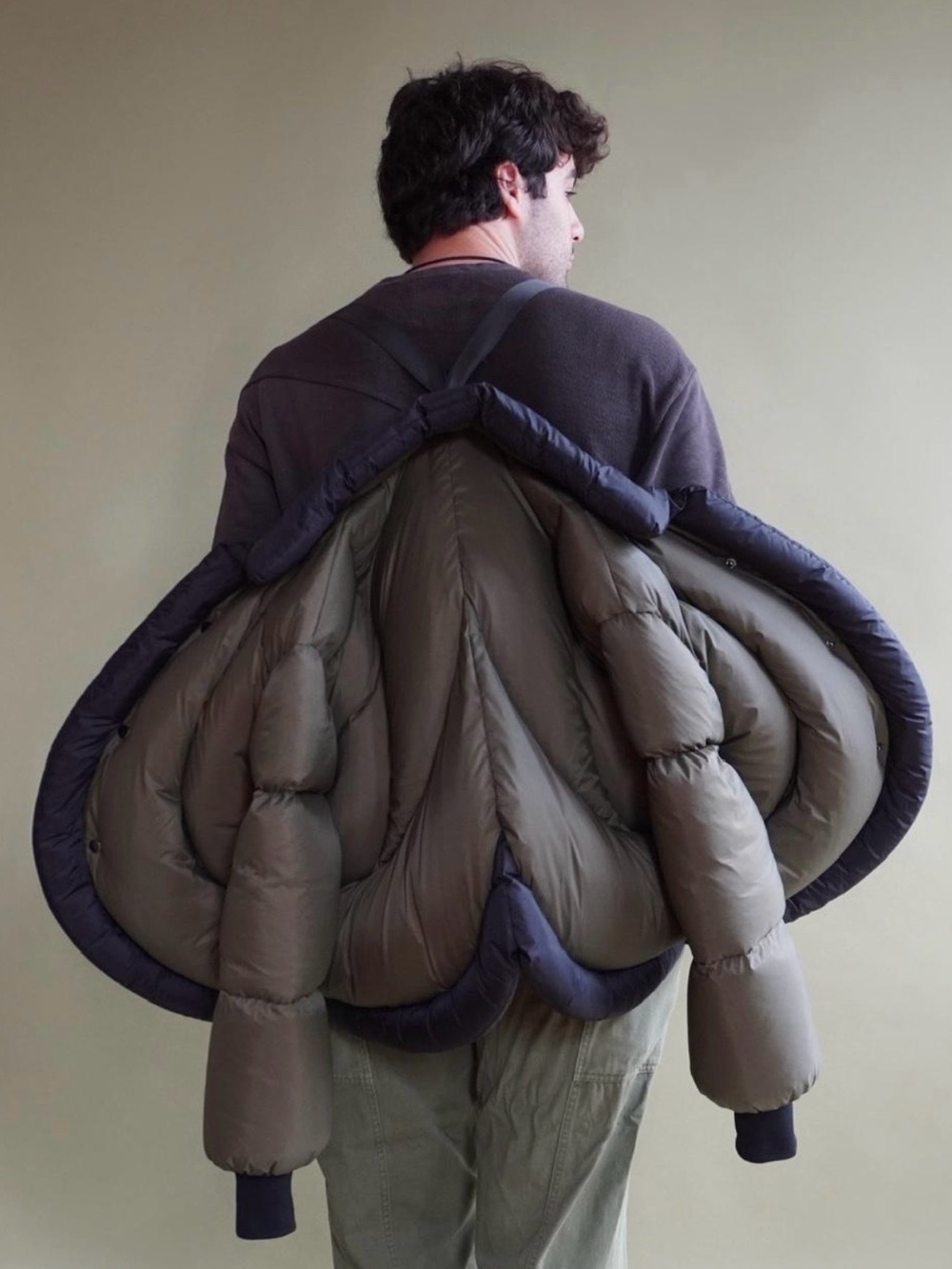 Olive Green Puffer Jacket with Black Trim - Unisex Jackets & Coats - Picture 7 of 7